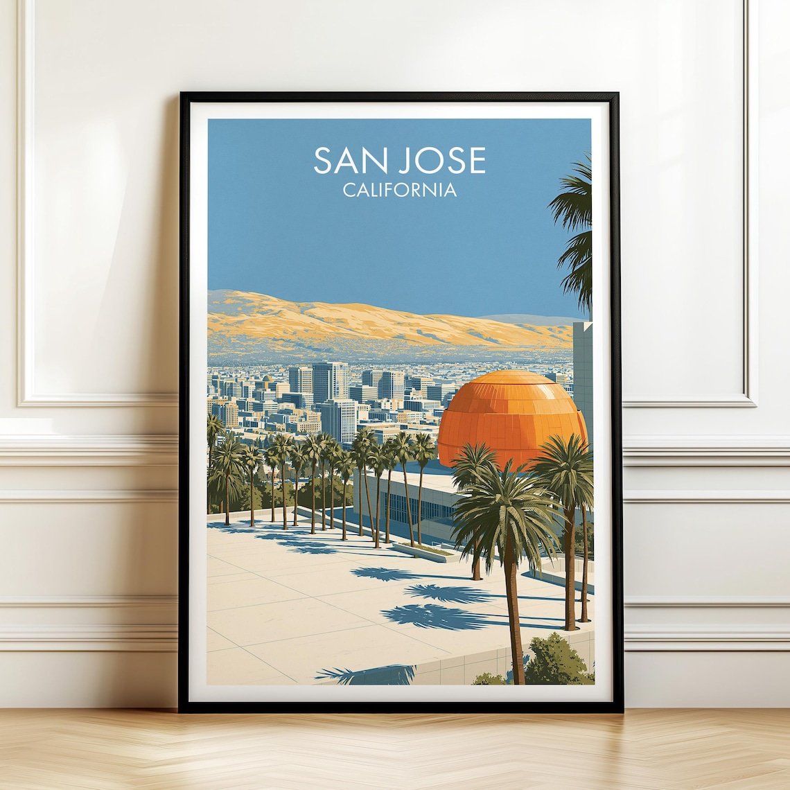 San Jose California Vintage Travel Palm Tree Skyline Poster Art