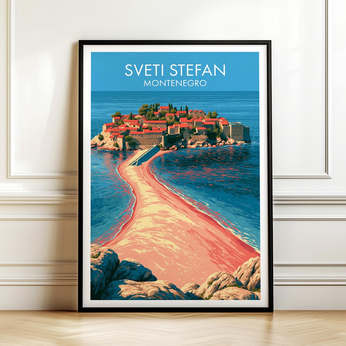 Sveti Stefan Montenegro Island Village Vintage Travel Poster