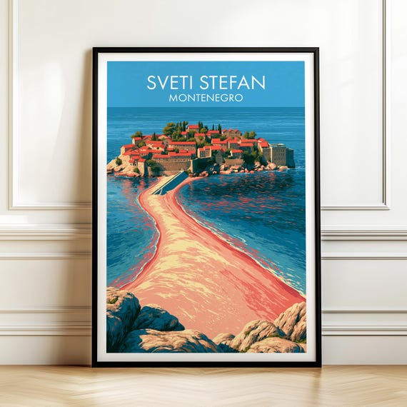 Sveti Stefan Montenegro Travel Poster Vintage Europe Cityscape Wall Art Print For Home Decor