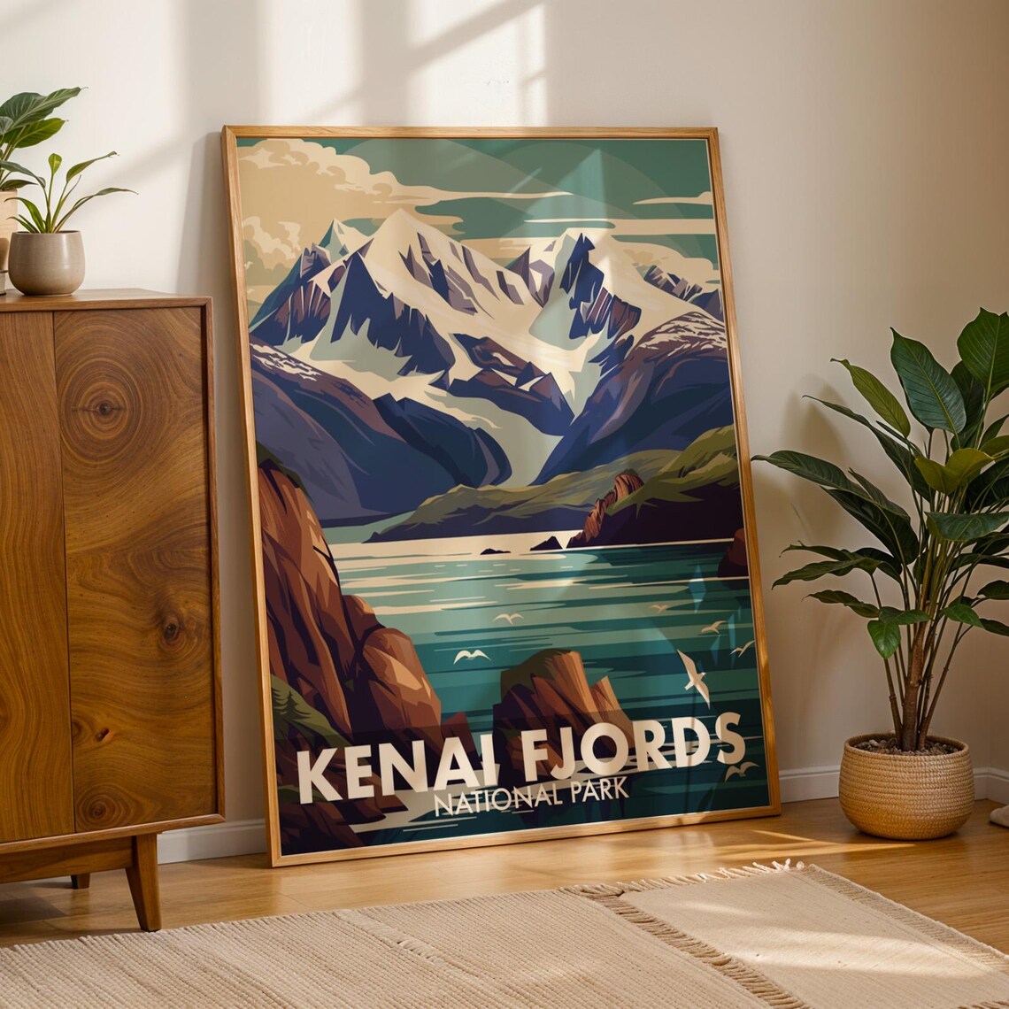 Kenai Fjords National Park Snowy Peaks Retro Glacier Travel Poster