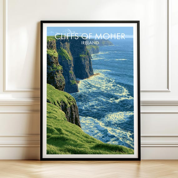 Cliffs Of Moher Ireland Travel Poster Vintage Europe Landmark Wall Art Print