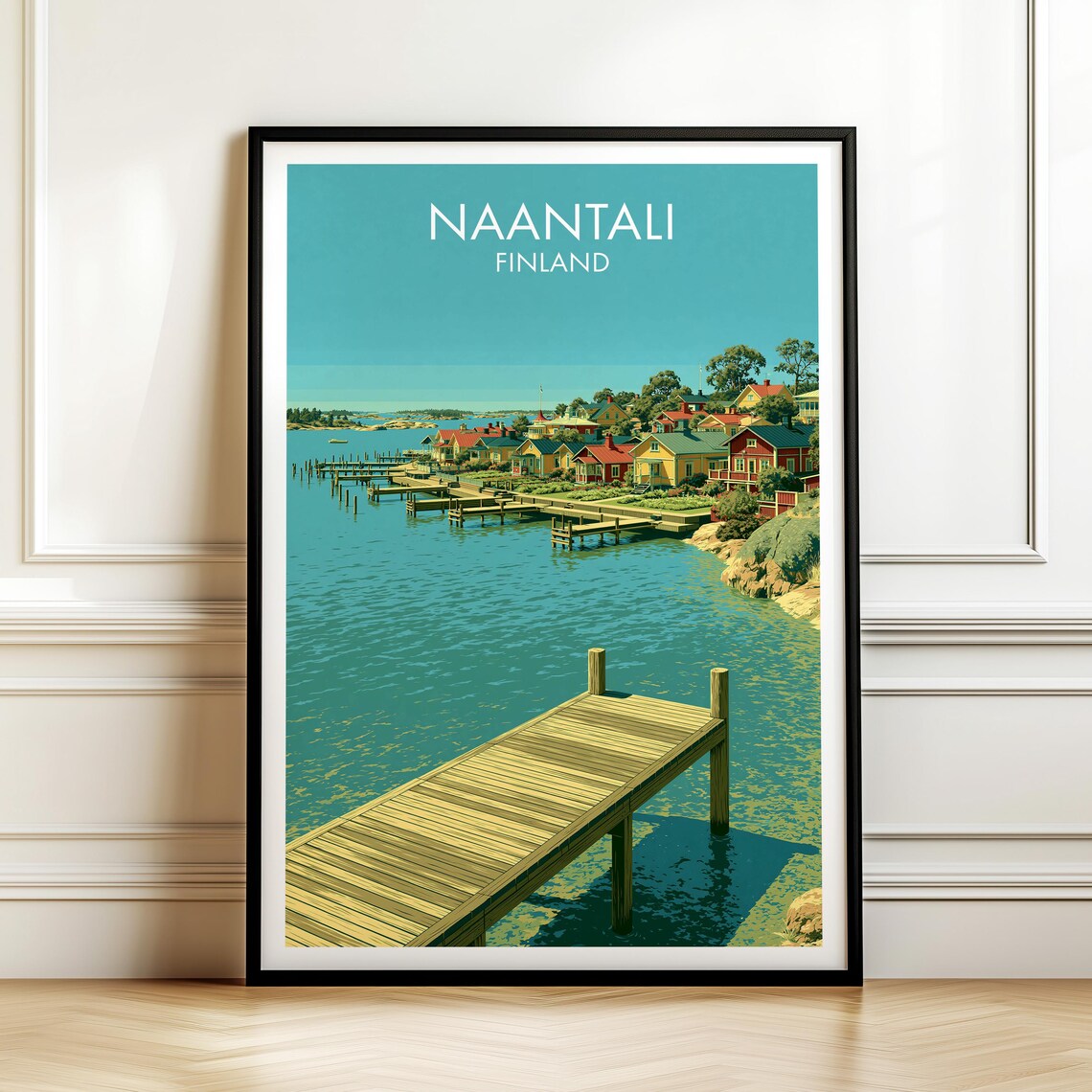 Naantali Finland Vintage Travel Harbor Pier Cityscape Poster