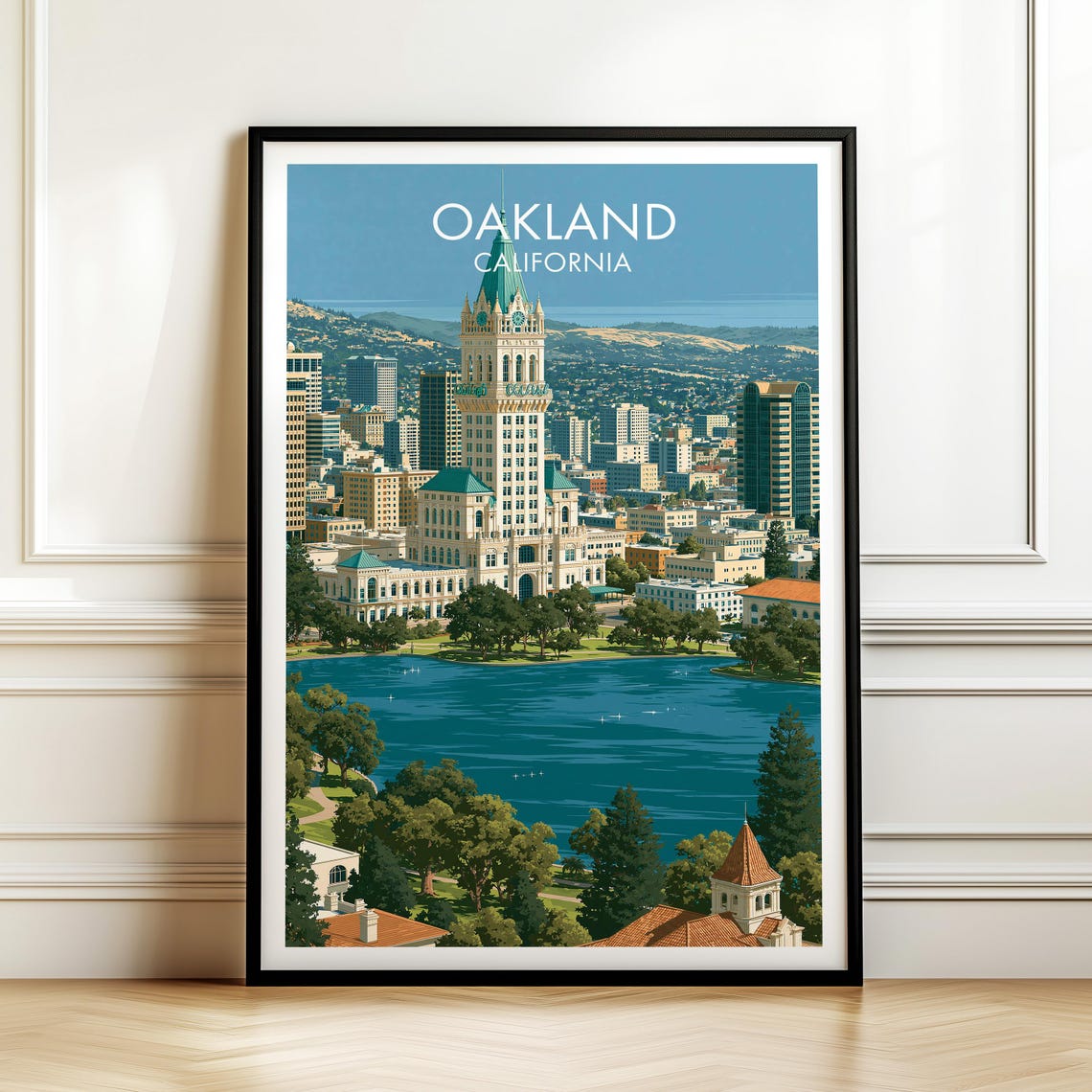 Oakland California Poster Vintage Usa Cityscape Travel Wall Art American Landmark Print Americana Decor