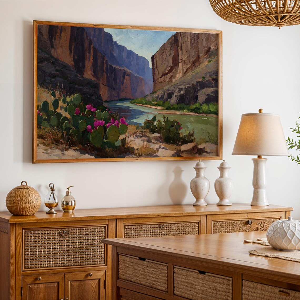 Big Bend National Park Rio Grande Canyon Cactus Oil Painting Poster