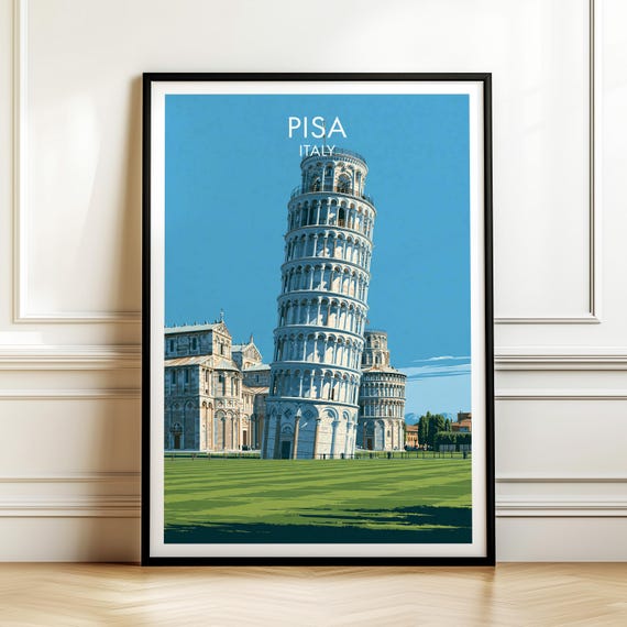 Leaning Tower Of Pisa Italy Travel Poster Vintage Europe Landmark Wall Art Print