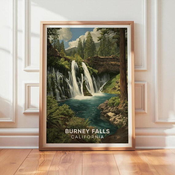 Burney Falls California Vintage Travel Poster