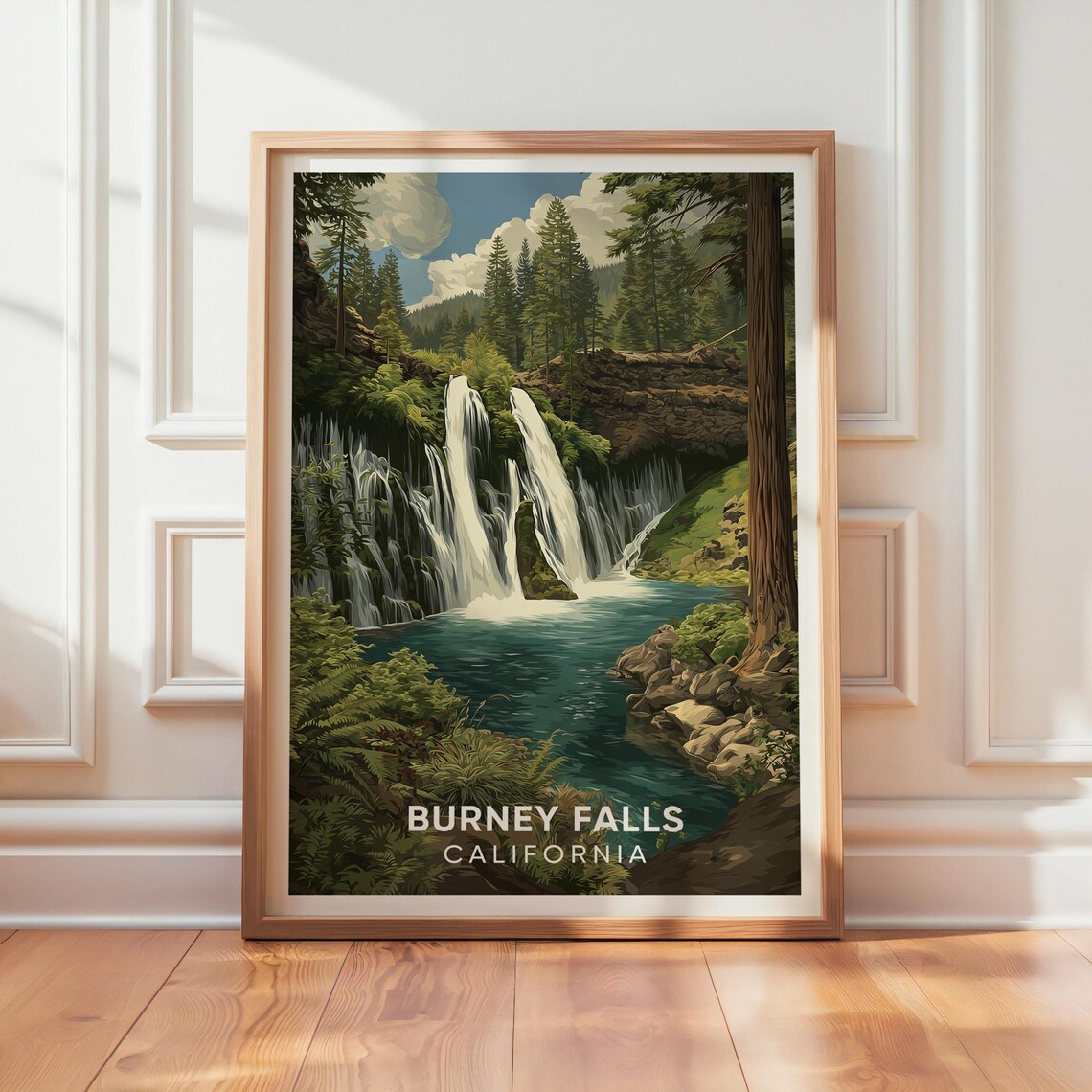 Burney Falls California Vintage Travel Poster