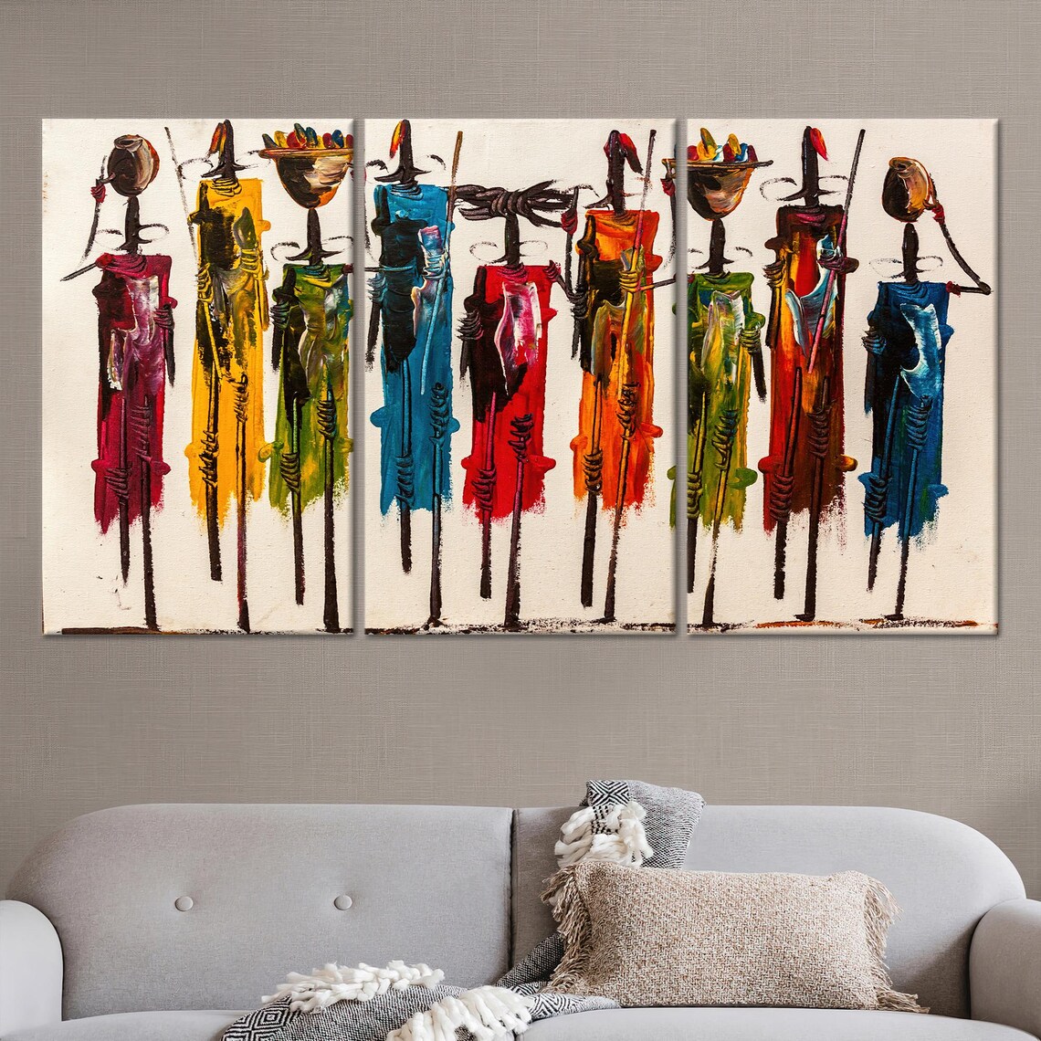 African People Abstract Glass Art, Masai Painting - Image 3