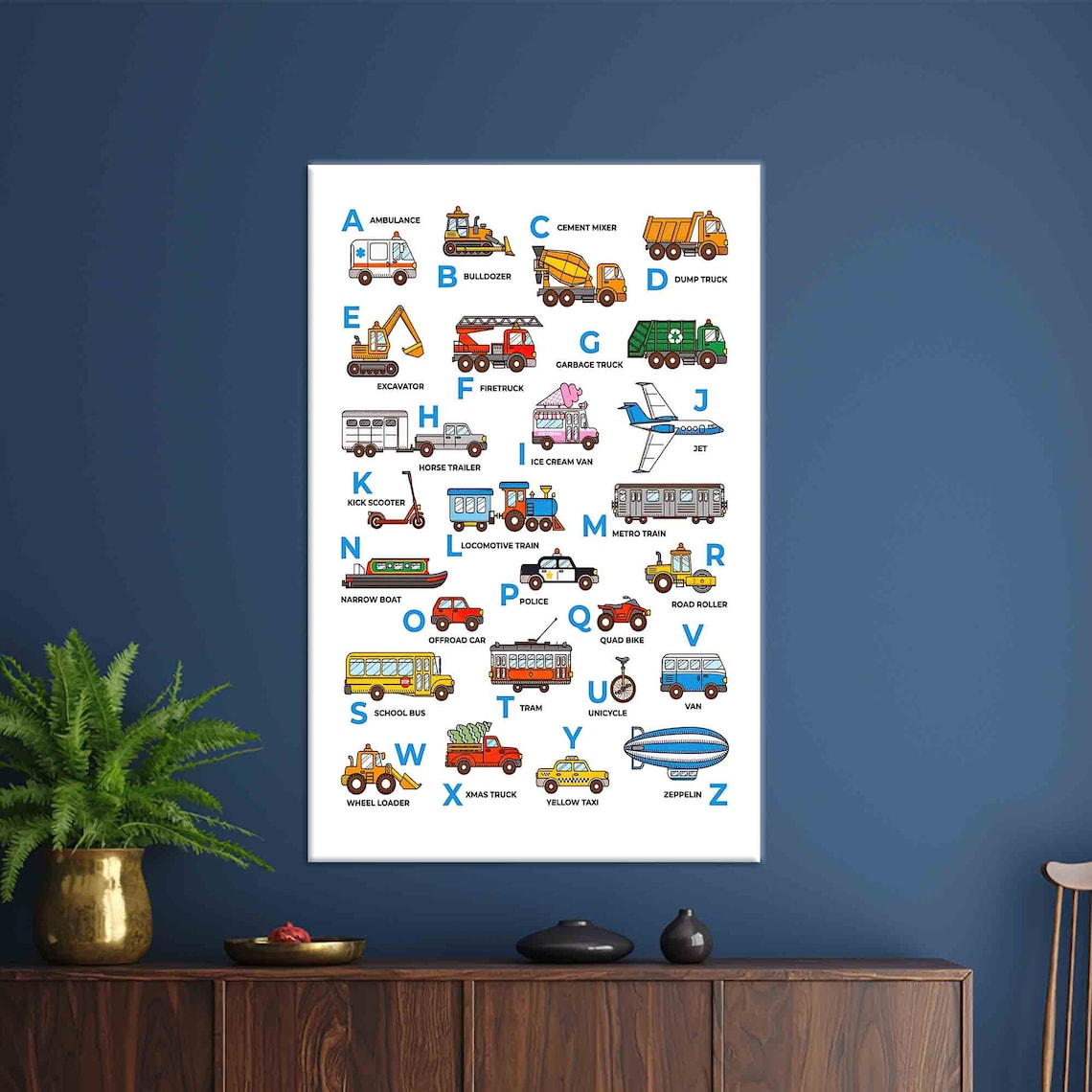 Vehicle ABC Alphabet Art, Kids Room Decor
