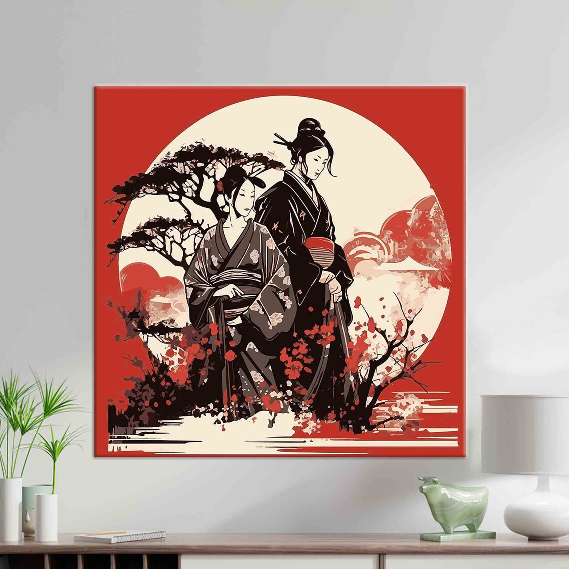 Geisha, Samurai, and Woman Japanese Wall Decor