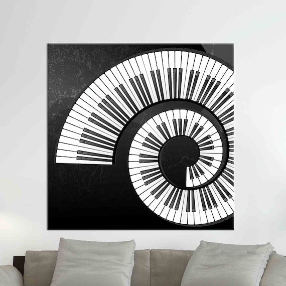 Paino Keys Black And White Music Room Wall Art