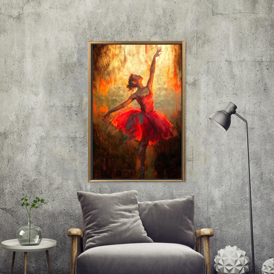 Ballerina in Red Tutu on Golden Background Oil Painting Poster - Image 2