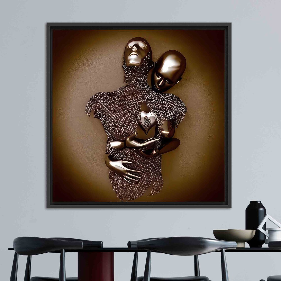Couple Art, Modern Hugging Metallic Poster - Image 3