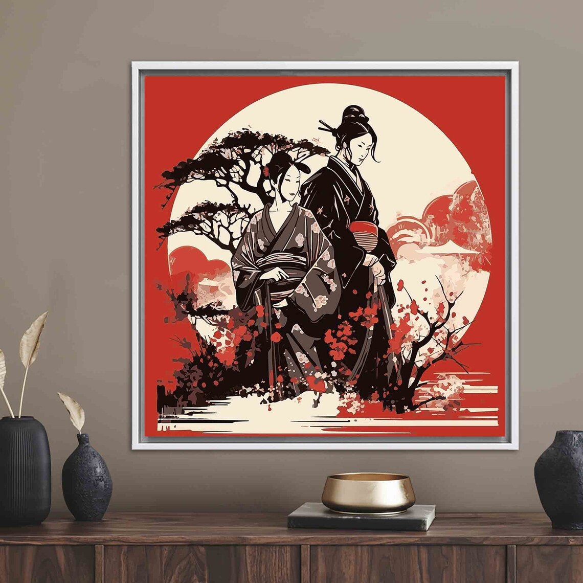 Geisha and Samurai Japanese Woman Modern Artwork - Image 4