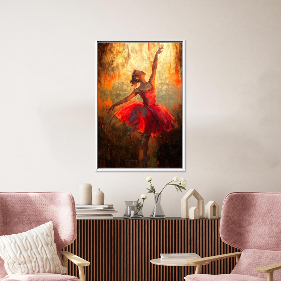 Ballerina in Red Tutu on Golden Background Oil Painting Poster - Image 4