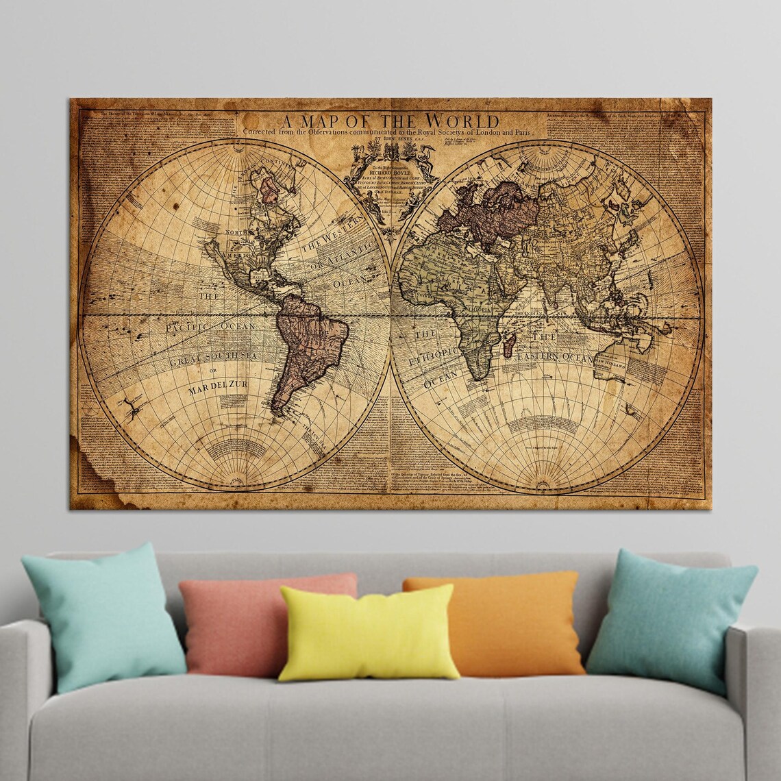 Antique Old World Map Brown Parchment Cartography Vintage Poster - Image 4