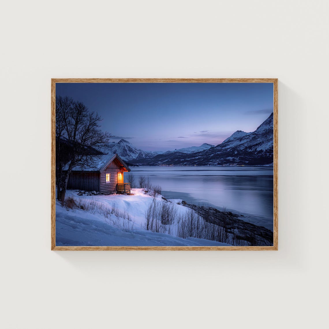 Norway Winter Cabin Arctic Blue Hour Snowy Mountain Wall Art