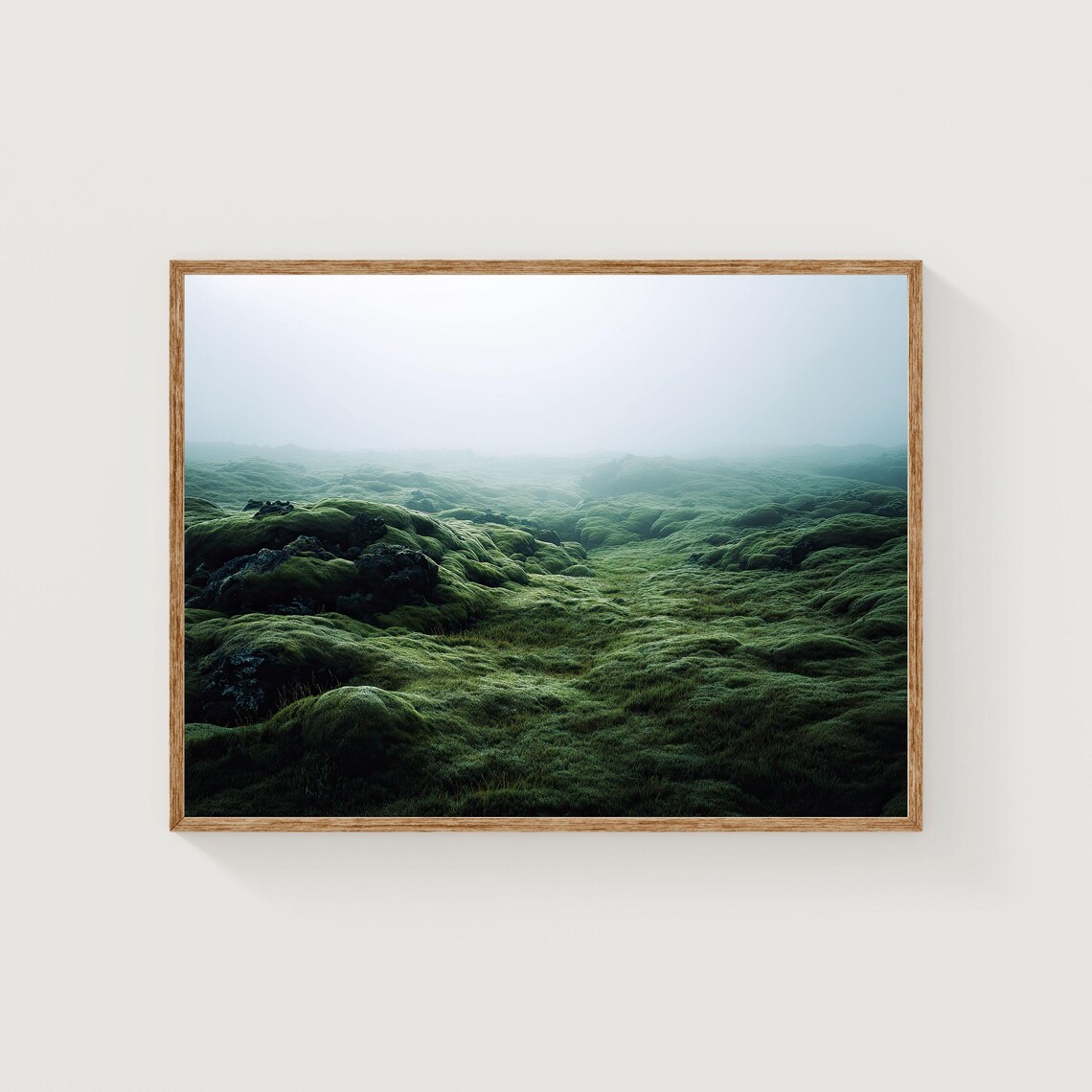 Iceland Mossy Lava Field Misty Nordic Landscape Photo Poster