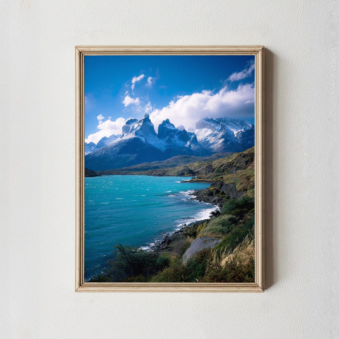 Torres del Paine Snow Peaks Turquoise Lake Patagonia Travel Poster