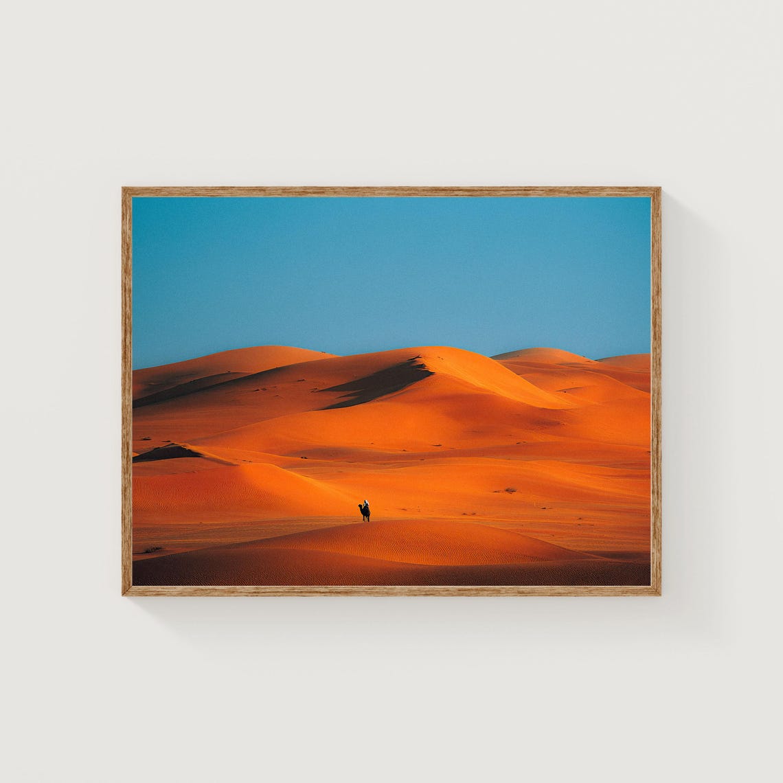 Minimalist Desert Sand Dune Lone Camel Rider Blue Sky Art Print