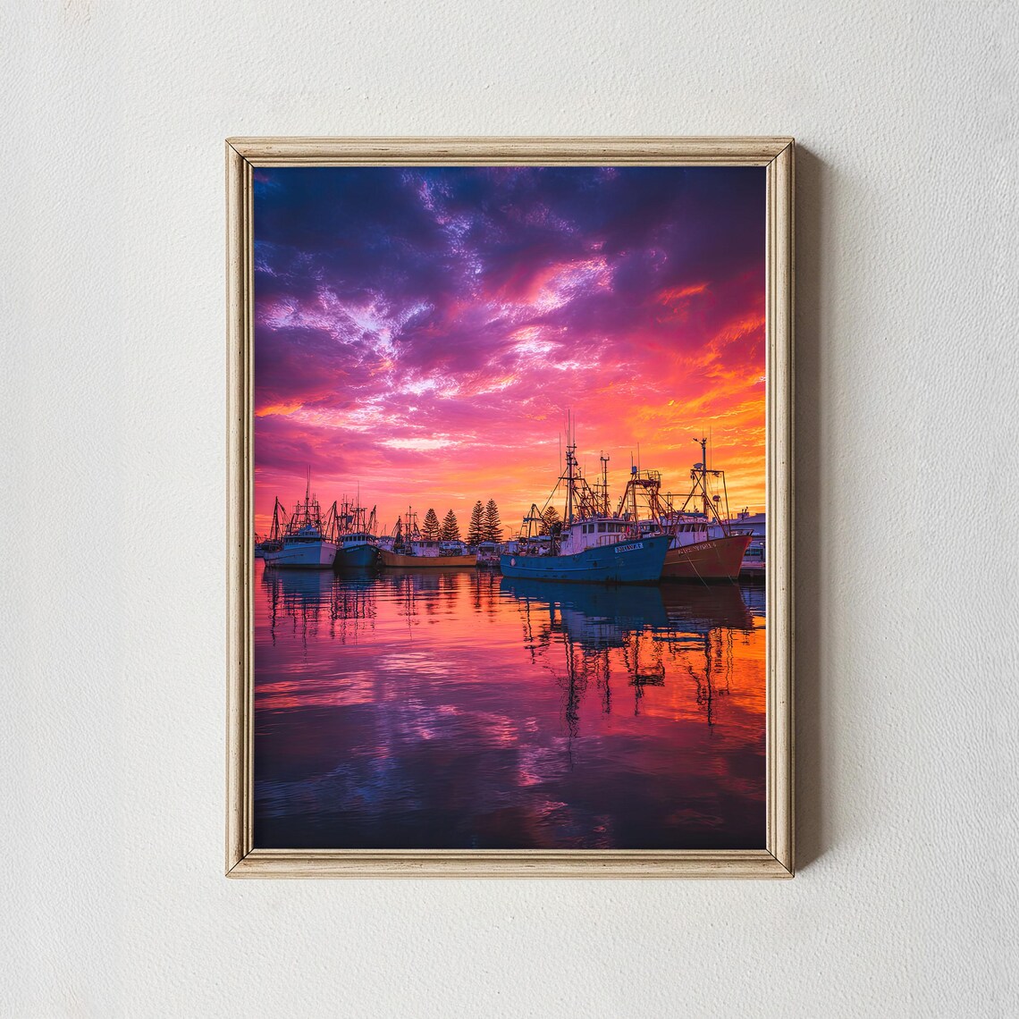 Fremantle Marina Sunset Fishing Boats Vibrant Sky Photography Poster