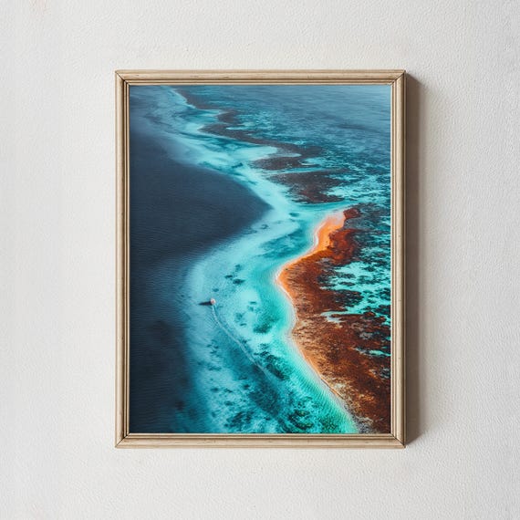 Ningaloo Reef Wall Art Print Aerial Ocean Photography Poster Turquoise Beach Coastal Decor Australia Nature Home