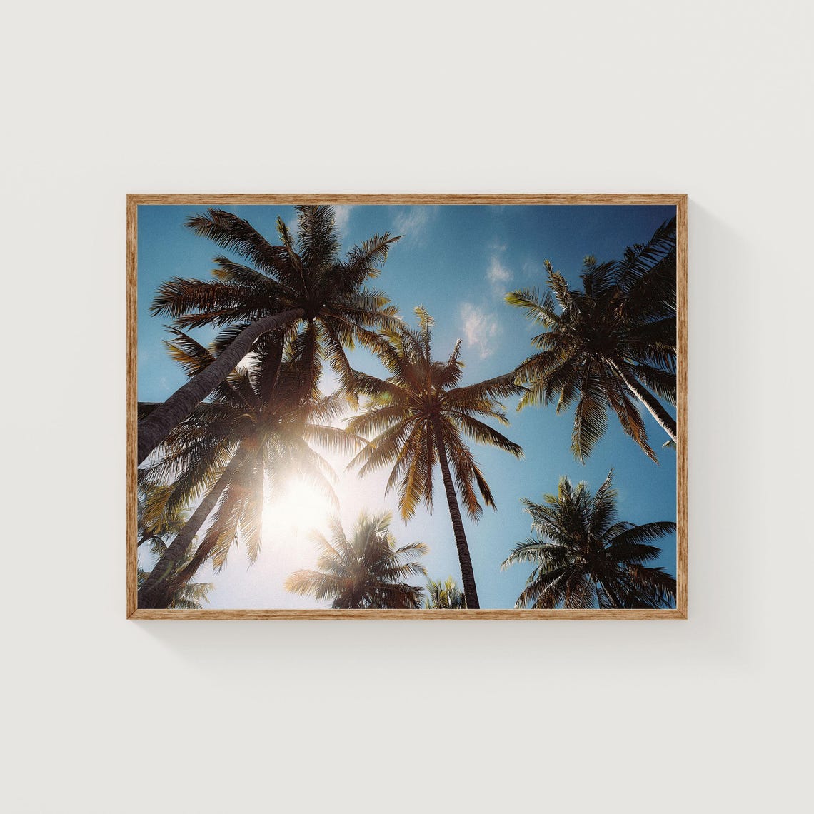 Tall Palm Trees under a Bright Blue Sky Sunlight Photography Poster
