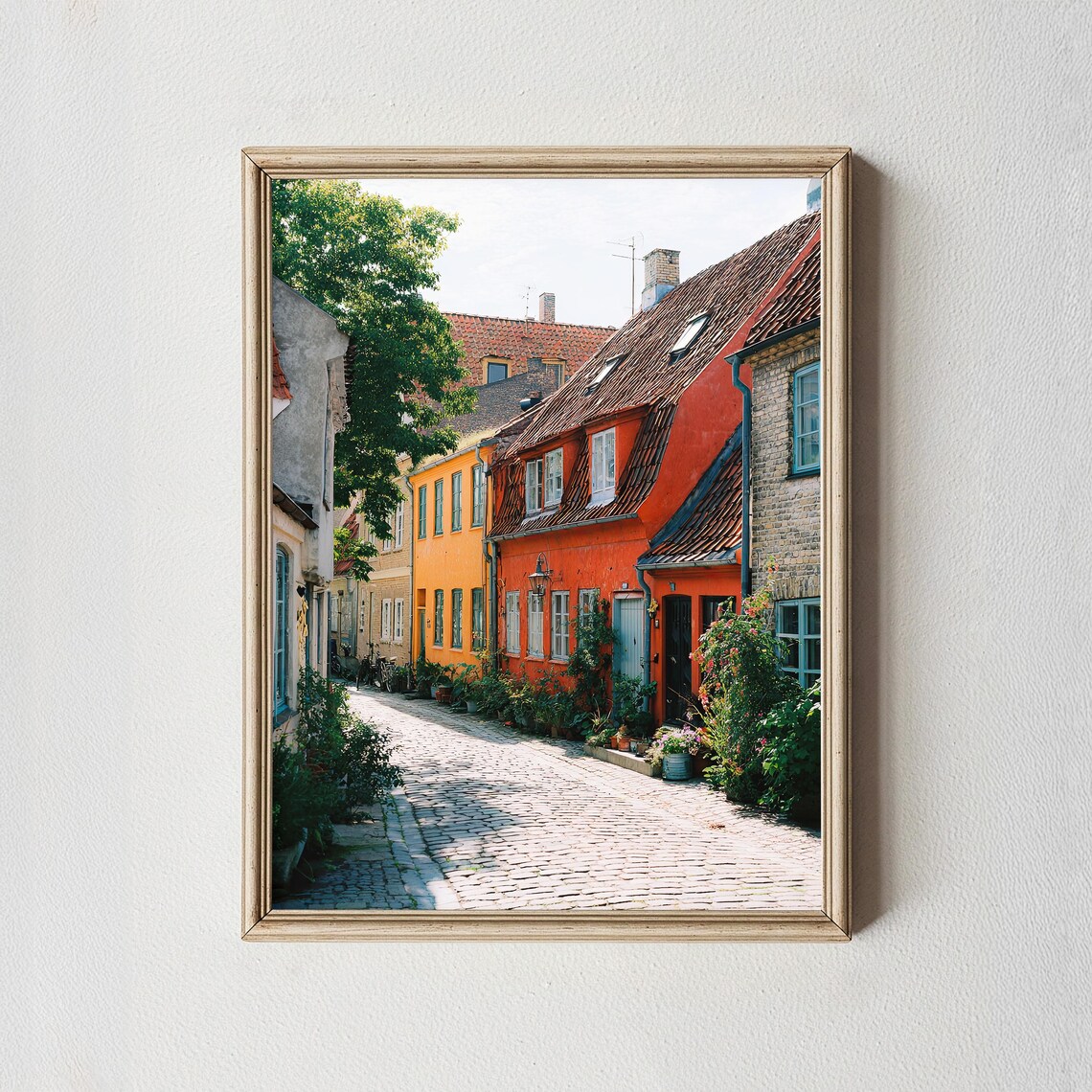 Colorful European Old Town Cobblestone Street Photography Wall Art