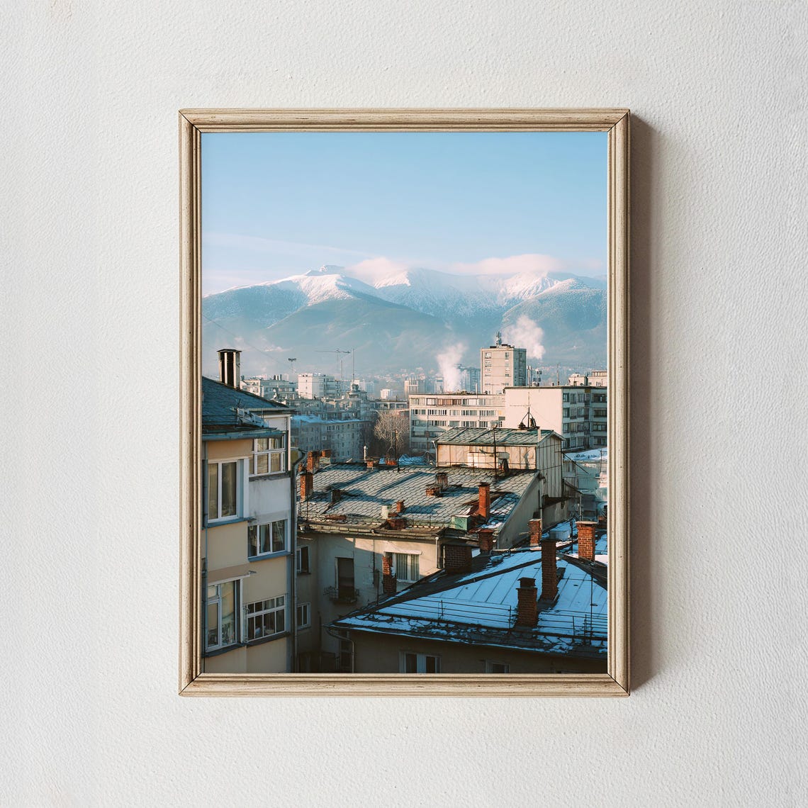 Snowy Cityscape Wall Art Winter Rooftop Photography Print