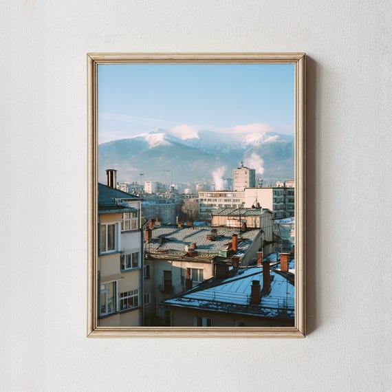 Snowy Cityscape Wall Art Winter Rooftop Photography Print