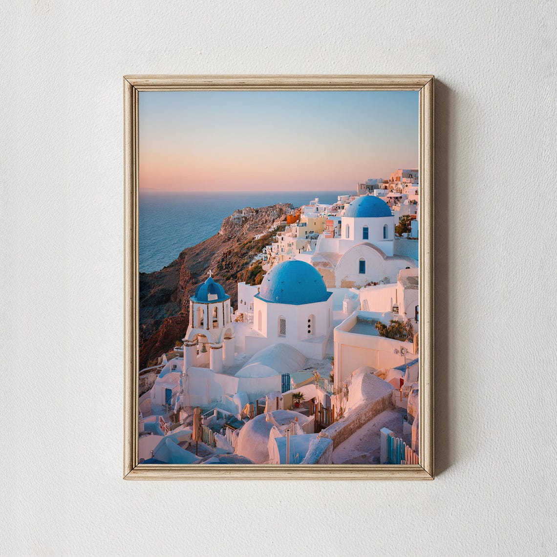 Santorini Greece Blue Domes Sunset Aegean Sea Coastal Wall Art