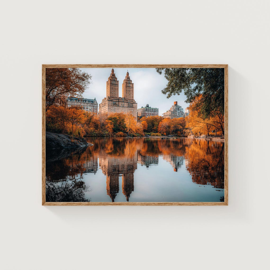 Central Park Autumn Reflection Art Print Nyc Skyline Photography