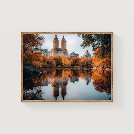 Central Park Autumn Reflection Art Print Nyc Skyline Photography
