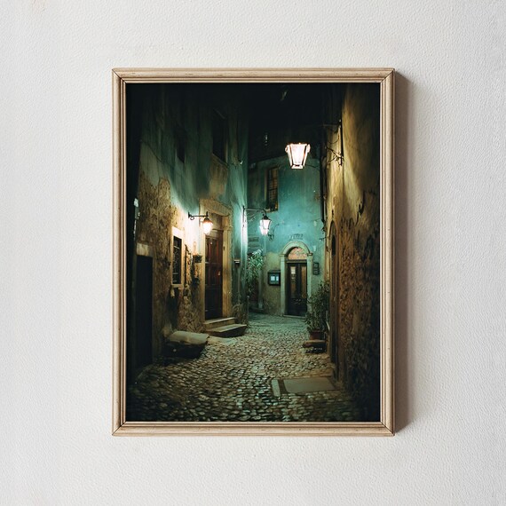 Night Alley Photography Print Old European Street Moody Wall Art
