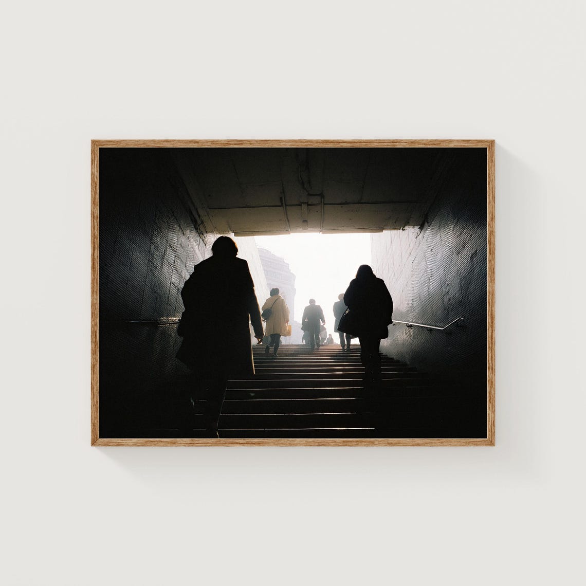 Commuter Silhouettes Subway Stairs Daylight Film Photography Poster