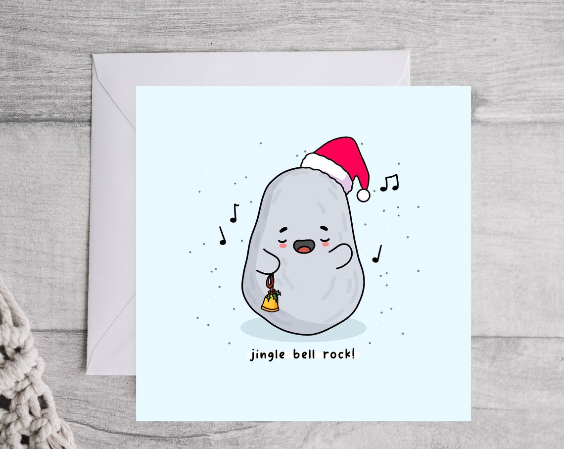 Jingle Bell Rock Singing Stone Christmas Illustrated Card Print - Image 4