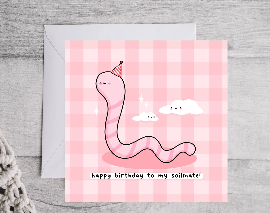 Happy Birthday Soilmate Worm Pun, Cute Kawaii Poster - Image 4