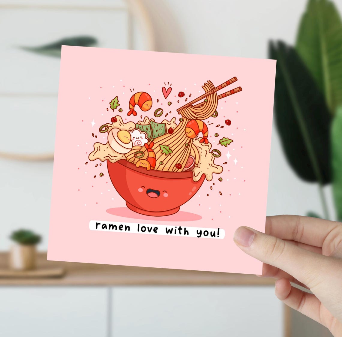 Kawaii Ramen Bowl Love Pun Poster with Noodles Shrimp and Egg - Image 5