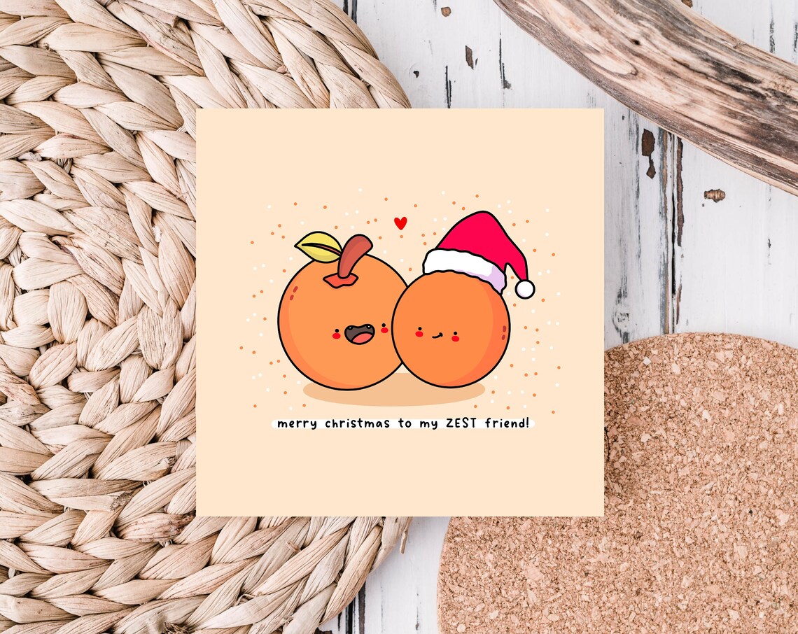 Merry Christmas To My ZEST Friend Oranges Illustrated Card Print - Image 2