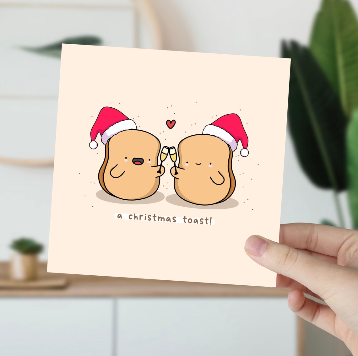 Kawaii Toast Christmas Pun Poster with Champagne Toast Santa Hats - Image 5