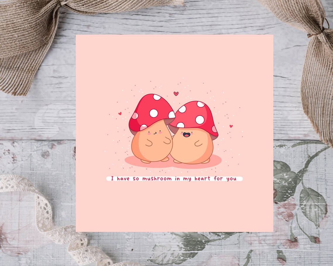 Cute Mushroom Couple So Mushroom in My Heart Love Card Print - Image 2