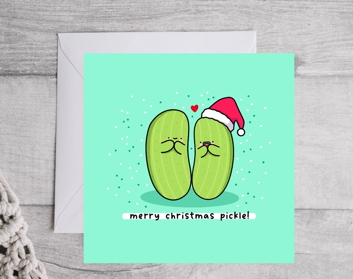 Merry Christmas Pickle Funny Holiday Pun Illustrated Card Print - Image 4