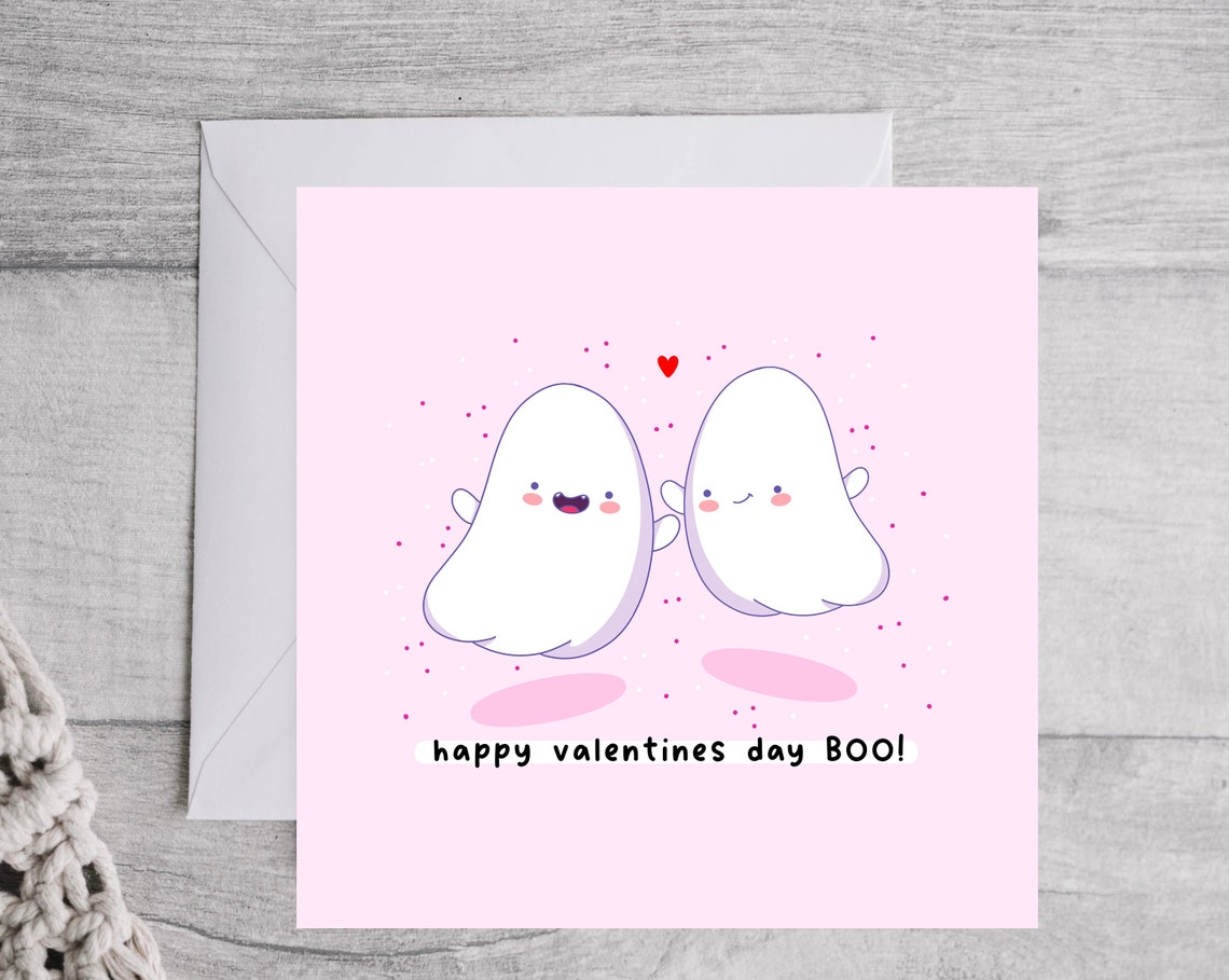 Cute Ghost Pair Happy Valentines Day BOO Pun Kawaii Wall Art - Image 4