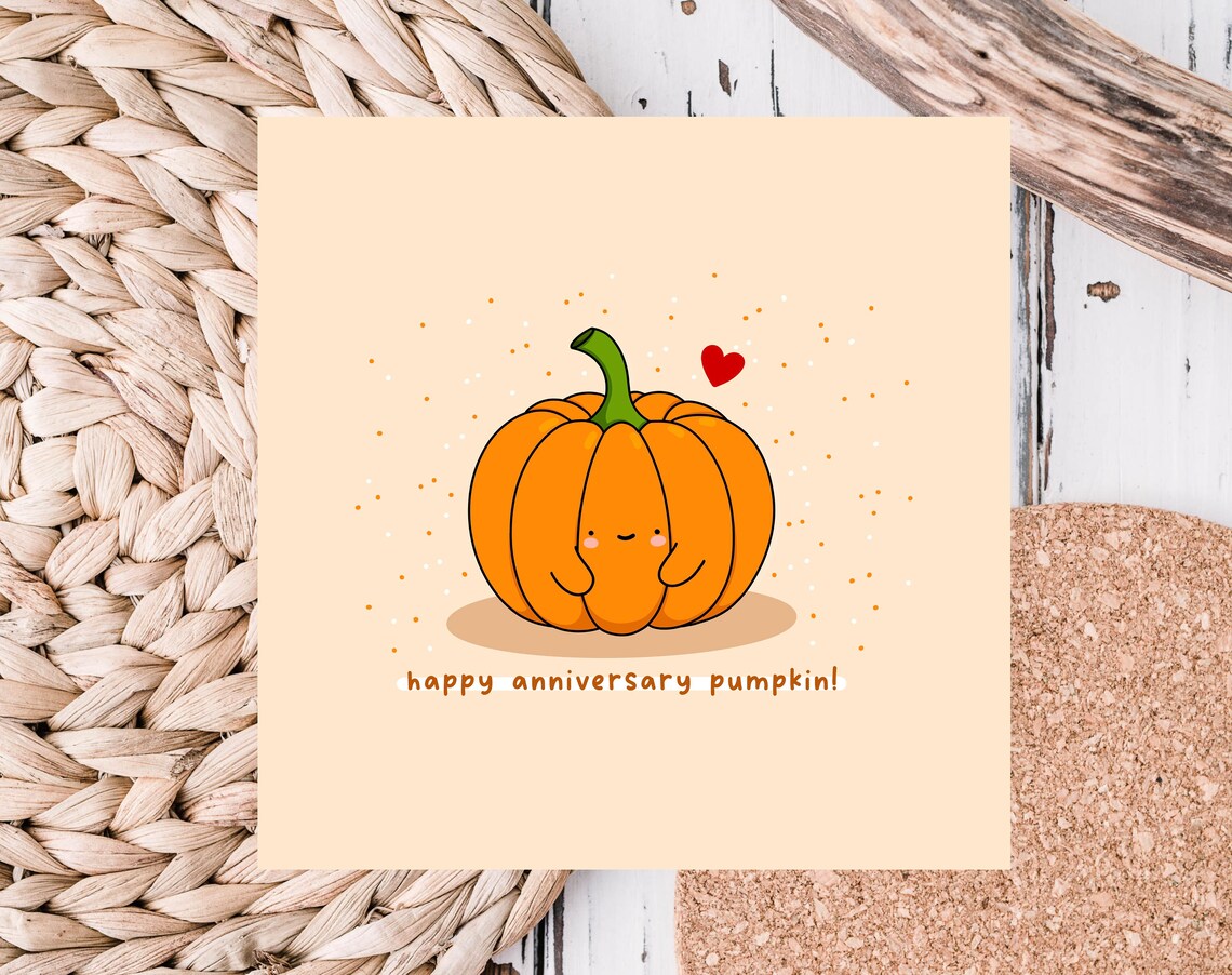 Happy Anniversary Pumpkin Card, Kawaii Style - Image 4