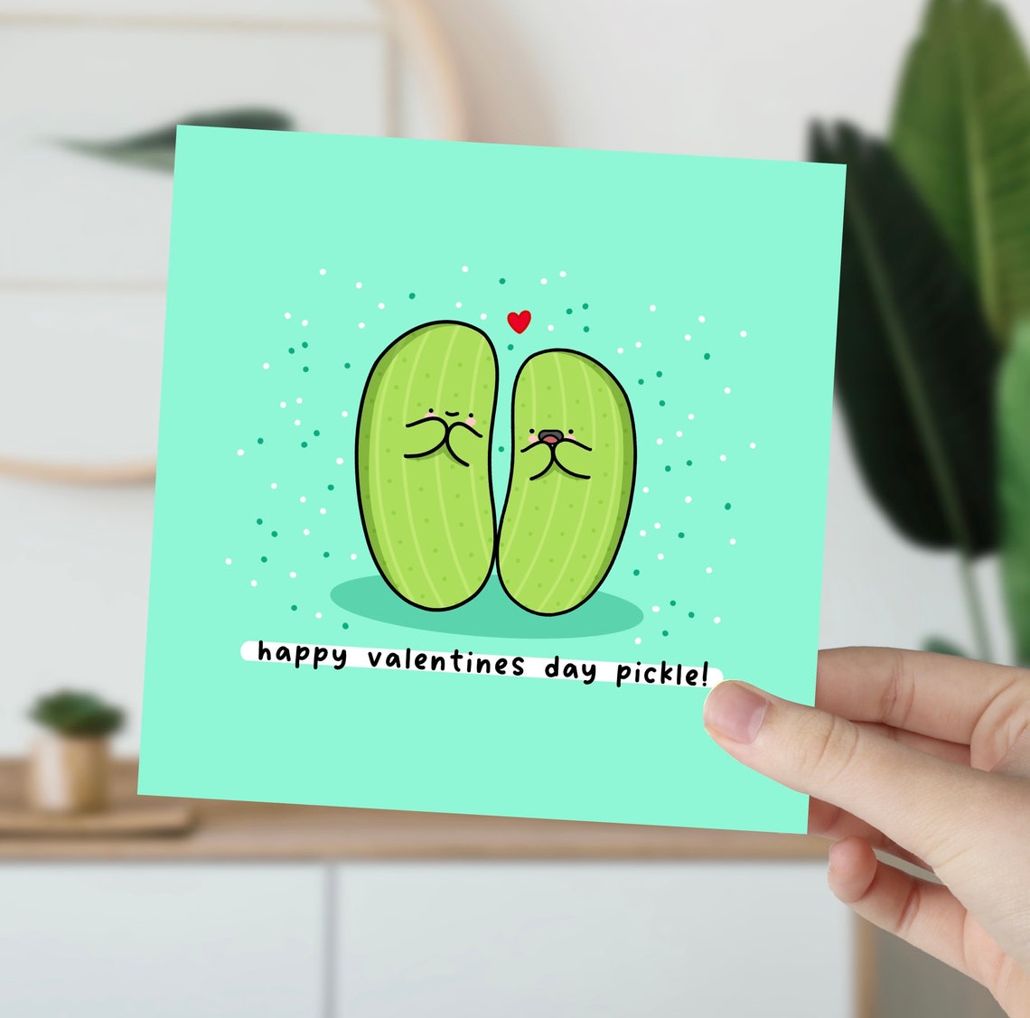 Happy Valentines Day Pickle Funny Love Pun Illustrated Card Print - Image 5