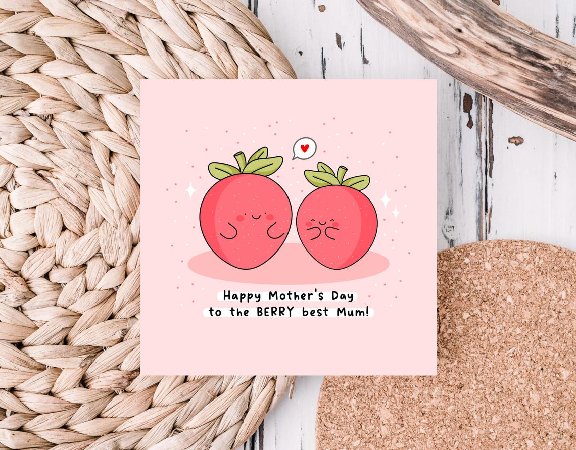 Kawaii Happy Mothers Day to the BERRY Best Mum Pun Art Print - Image 5