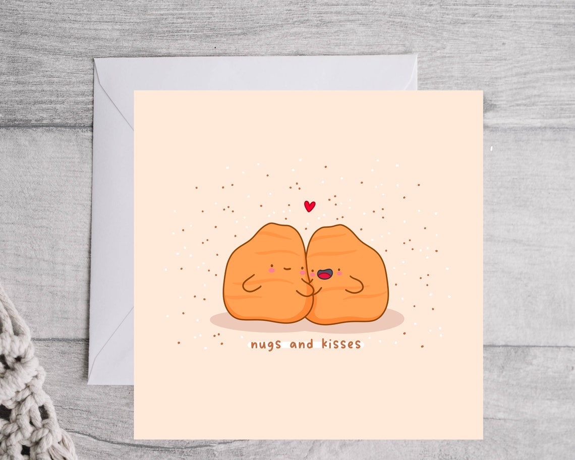 Cuddling Chicken Nuggets Nugs and Kisses Love Card Cute Print - Image 4