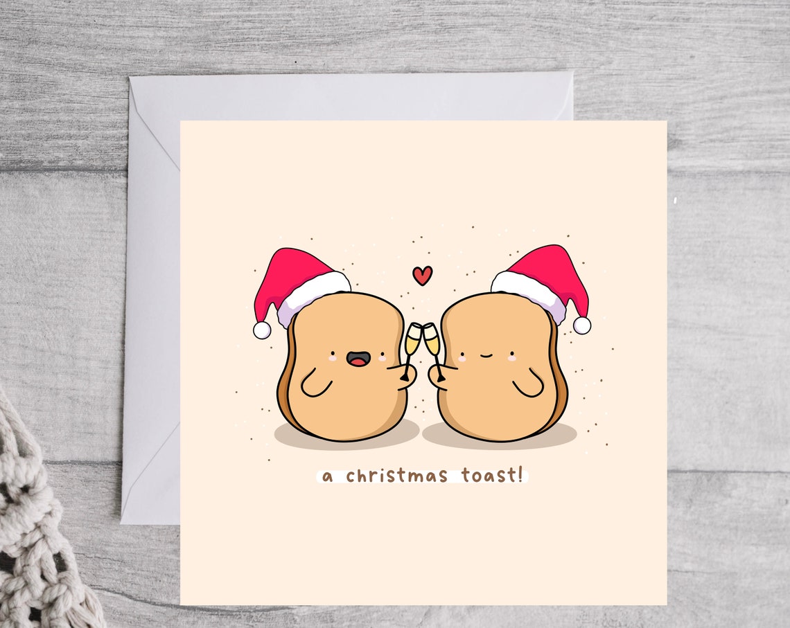 Kawaii Toast Christmas Pun Poster with Champagne Toast Santa Hats - Image 3