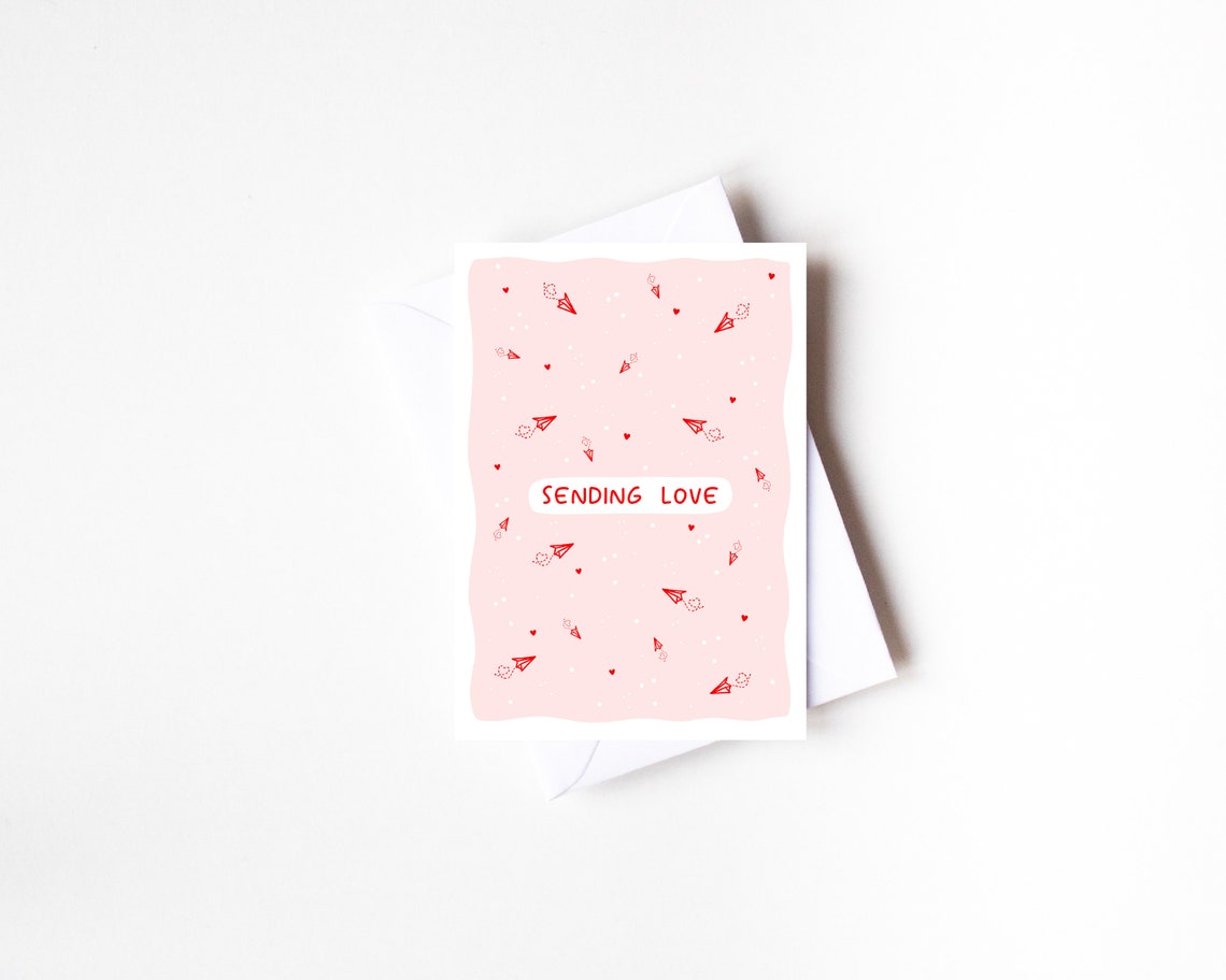Sending Love Red Paper Planes Heart Pattern Love Card Poster - Image 2