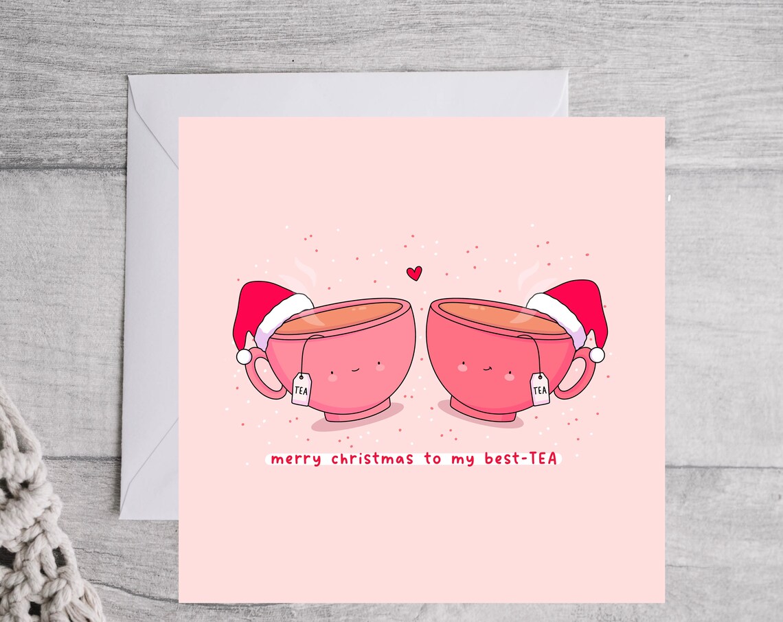 Kawaii Pink Teacup Christmas Pun Poster with Best Tea Santa Hats - Image 2